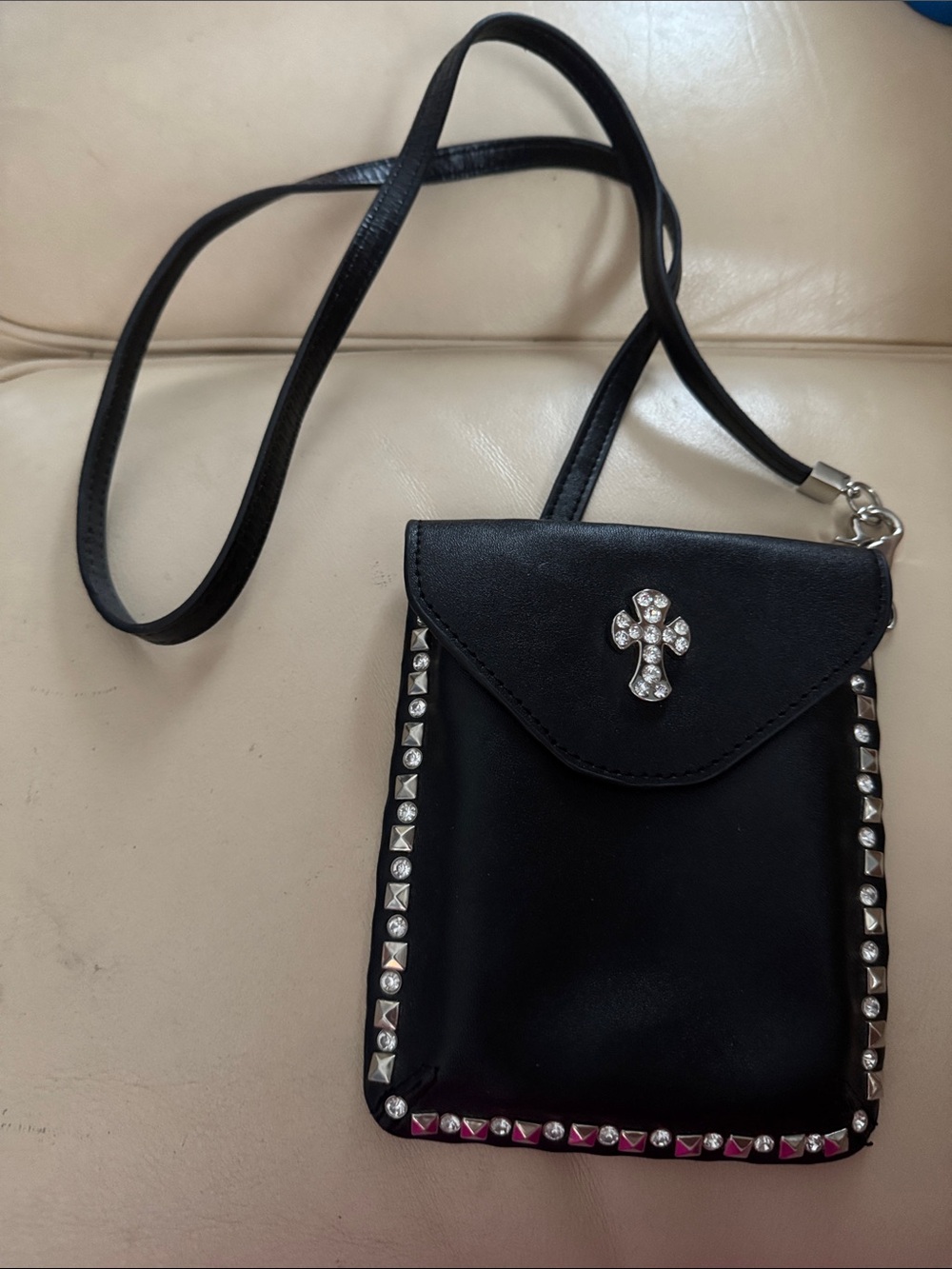 Black Rhinestone Cross Studded Crossbody Clutch Phone Pouch
